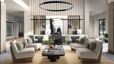 Alpine Ten55 in Celina, Texas - amenity lounge with a large ring chandelier